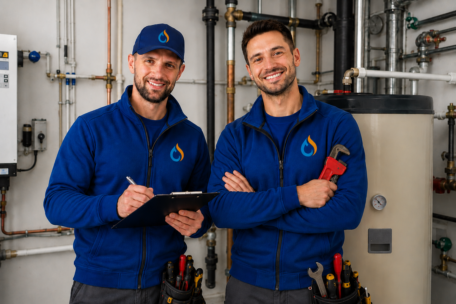 SaboTherm Team vor Heizungsanlage für Heizung Reparatur und Wartung in Baden-Württemberg